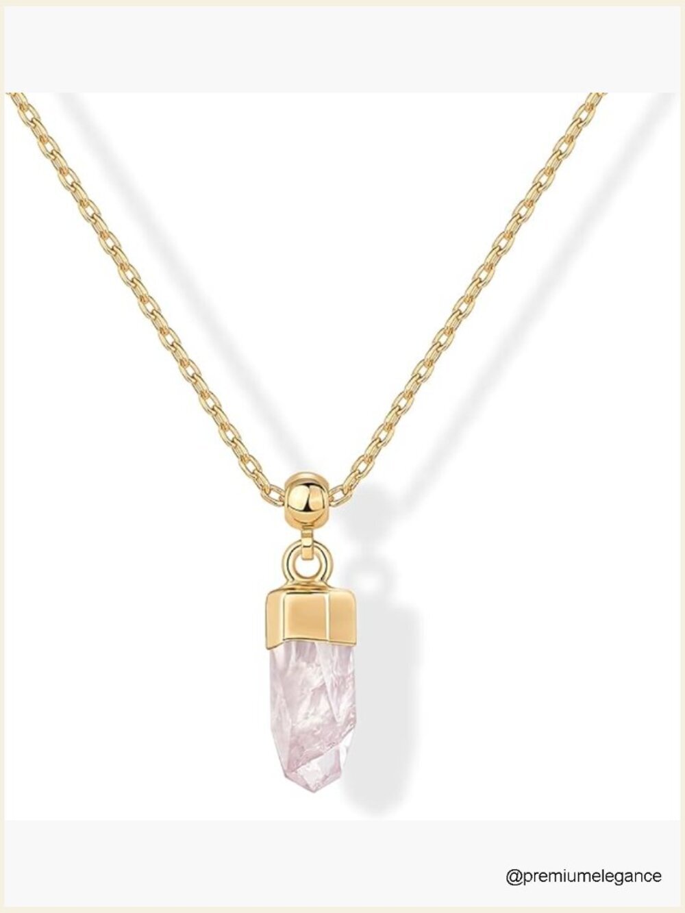 14K Gold Plated Rose Quartz Pendant Necklace Adjustable Chain Hypoallergenic